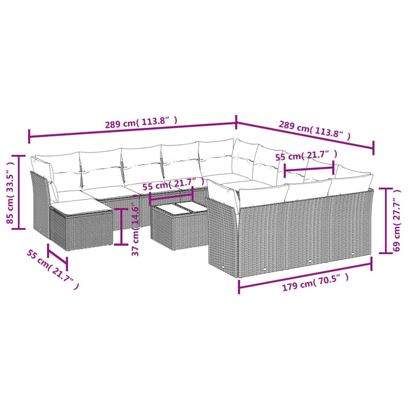 13 Piece Garden Sofa Set with Cushions Grey Poly Rattan Payday Deals