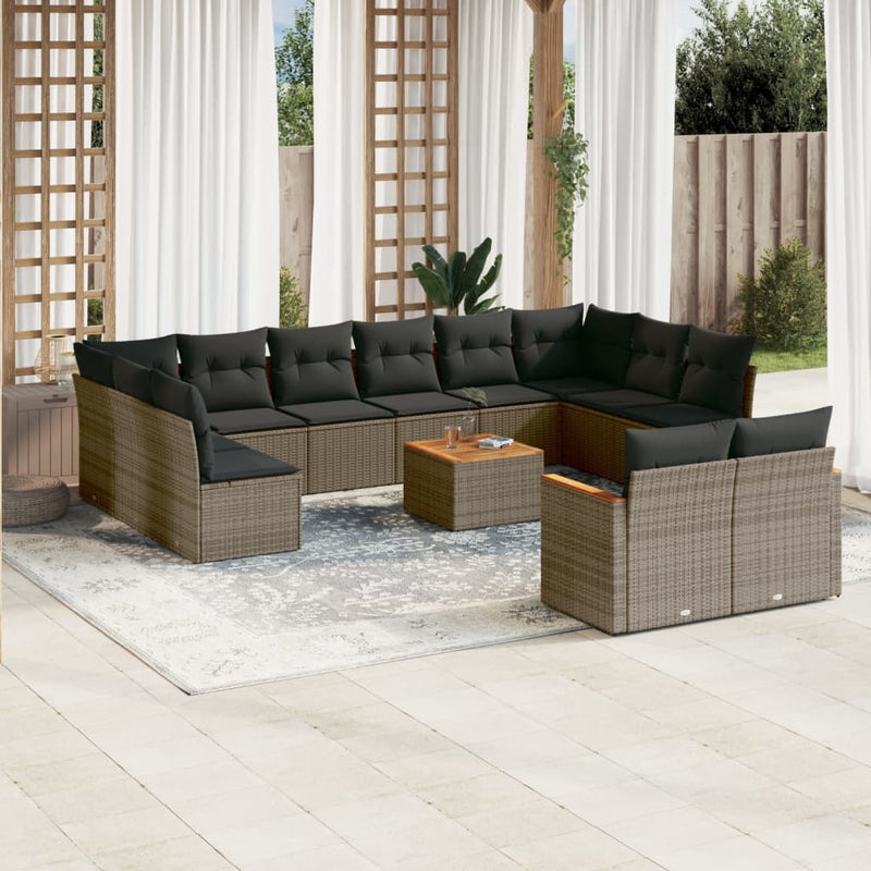 13 Piece Garden Sofa Set with Cushions Grey Poly Rattan Payday Deals