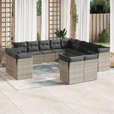 13 Piece Garden Sofa Set with Cushions Grey Poly Rattan