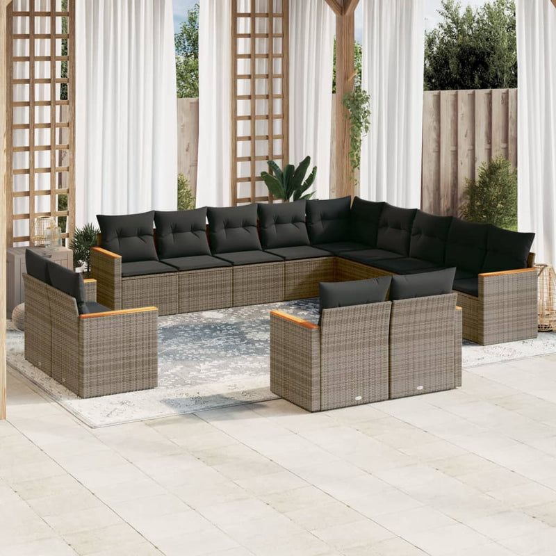 13 Piece Garden Sofa Set with Cushions Grey Poly Rattan Payday Deals