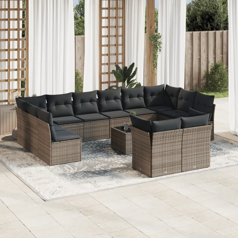 13 Piece Garden Sofa Set with Cushions Grey Poly Rattan Payday Deals