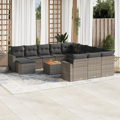 13 Piece Garden Sofa Set with Cushions Grey Poly Rattan