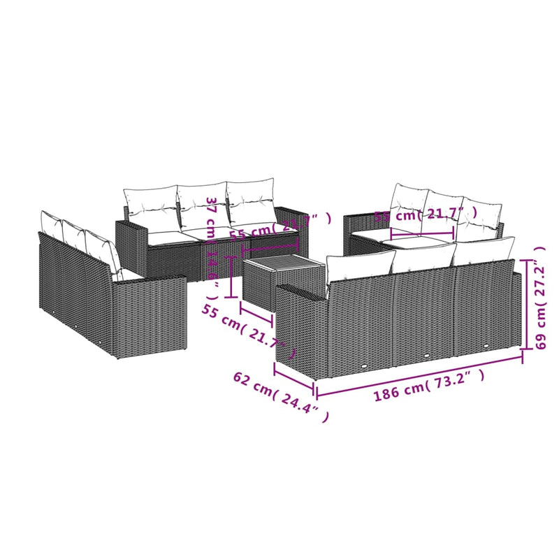 13 Piece Garden Sofa Set with Cushions Grey Poly Rattan Payday Deals