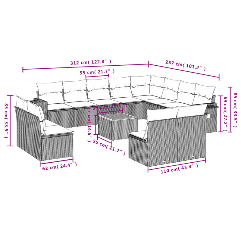 13 Piece Garden Sofa Set with Cushions Mix Beige Poly Rattan Payday Deals