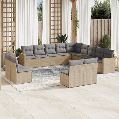 13 Piece Garden Sofa Set with Cushions Mix Beige Poly Rattan