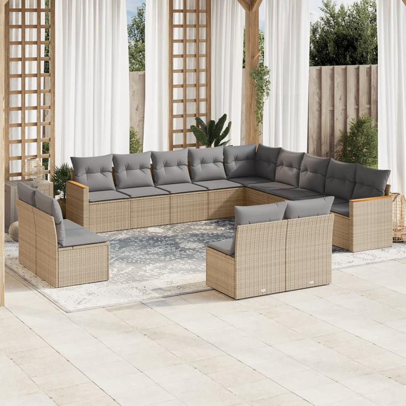 13 Piece Garden Sofa Set with Cushions Mix Beige Poly Rattan Payday Deals