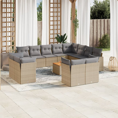 13 Piece Garden Sofa Set with Cushions Mix Beige Poly Rattan