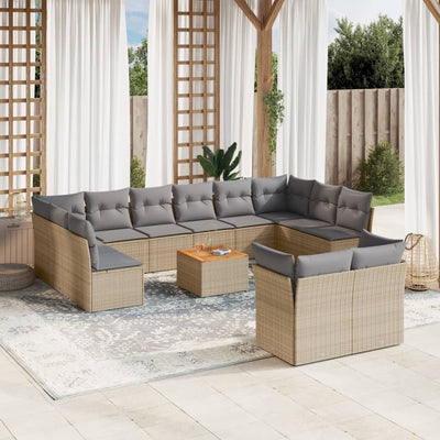 13 Piece Garden Sofa Set with Cushions Mix Beige Poly Rattan