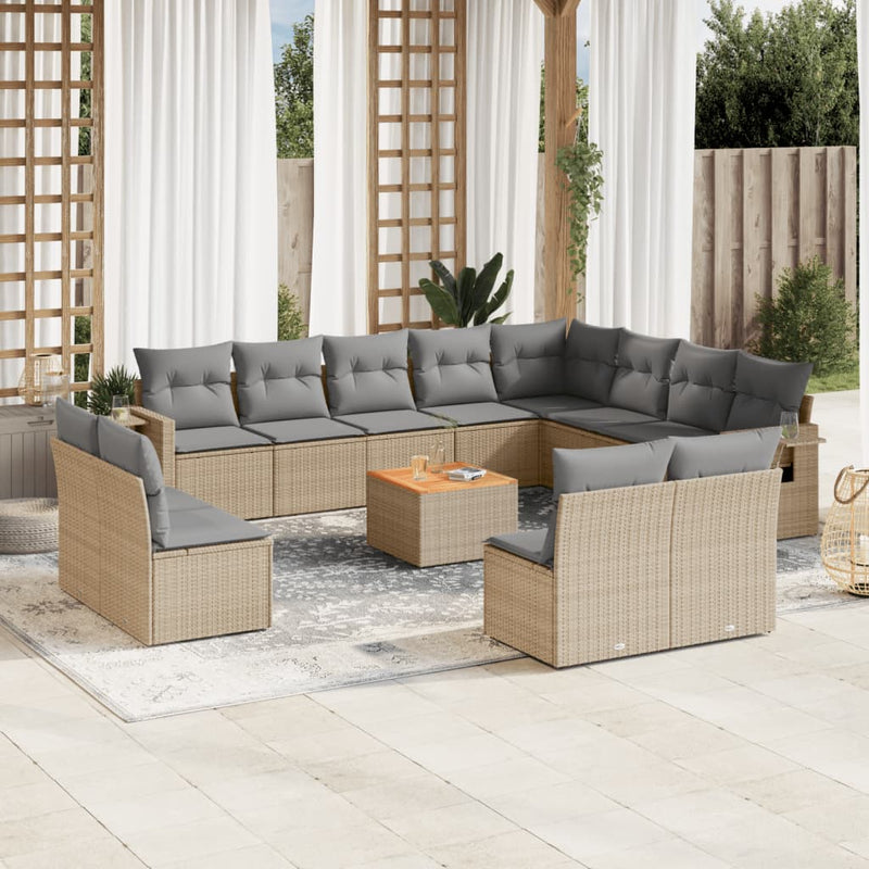 13 Piece Garden Sofa Set with Cushions Mix Beige Poly Rattan Payday Deals