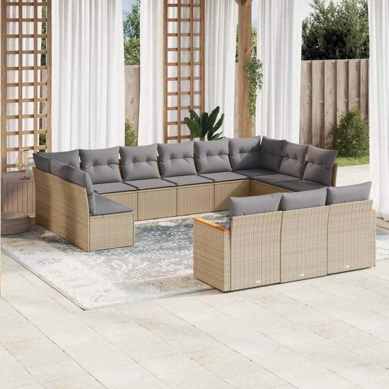 13 Piece Garden Sofa Set with Cushions Mix Beige Poly Rattan Payday Deals