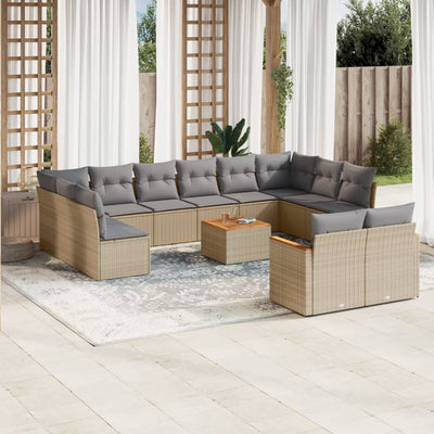 13 Piece Garden Sofa Set with Cushions Mix Beige Poly Rattan