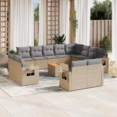 13 Piece Garden Sofa Set with Cushions Mix Beige Poly Rattan