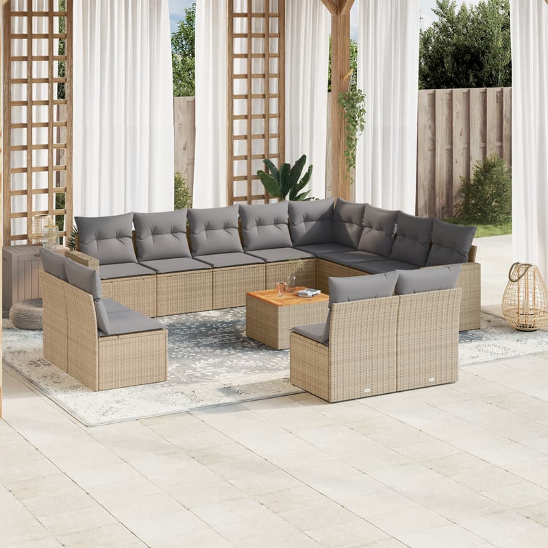 13 Piece Garden Sofa Set with Cushions Mix Beige Poly Rattan Payday Deals