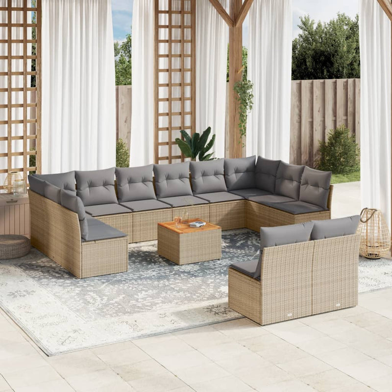 13 Piece Garden Sofa Set with Cushions Mix Beige Poly Rattan Payday Deals