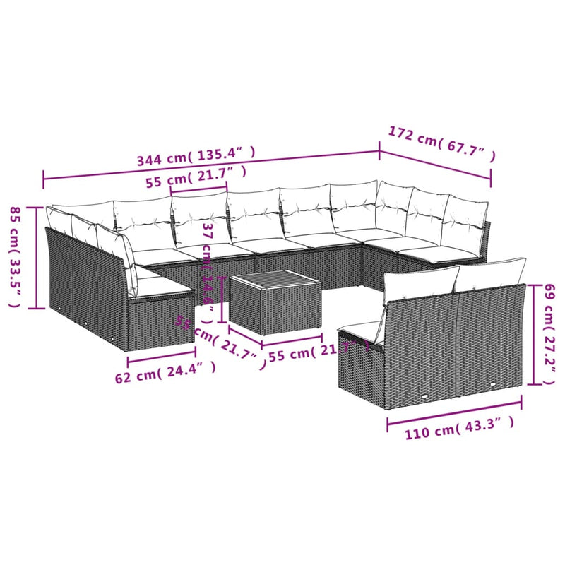 13 Piece Garden Sofa Set with Cushions Mix Beige Poly Rattan Payday Deals