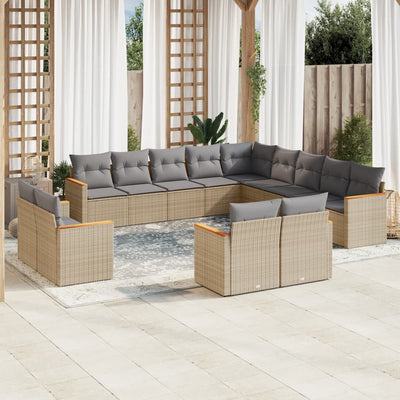 13 Piece Garden Sofa Set with Cushions Mix Beige Poly Rattan