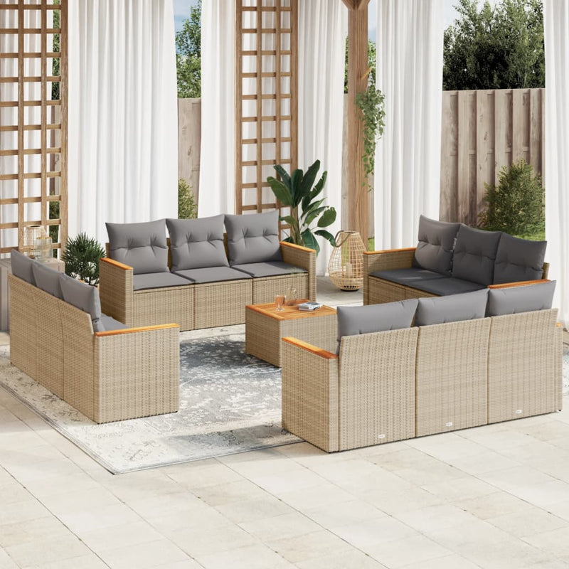 13 Piece Garden Sofa Set with Cushions Mix Beige Poly Rattan Payday Deals