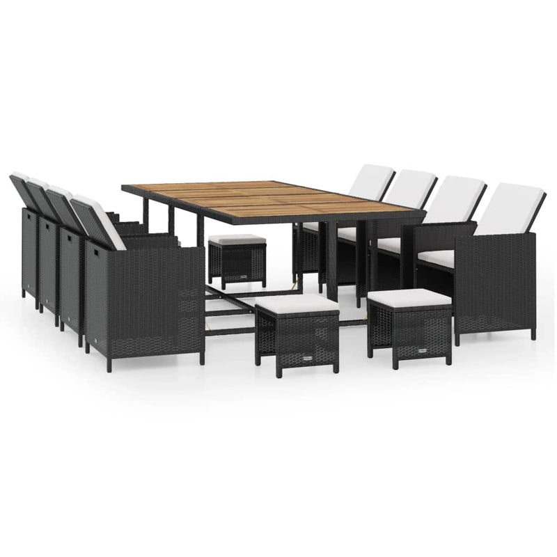 13 Piece Outdoor Dining Set Poly Rattan and Acacia Wood Black Payday Deals