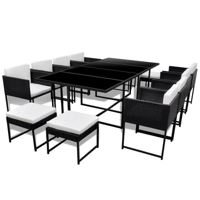 13 Piece Outdoor Dining Set with Cushions Poly Rattan Black Payday Deals