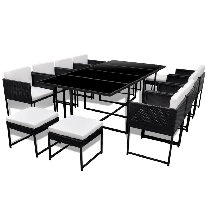 13 Piece Outdoor Dining Set with Cushions Poly Rattan Black Payday Deals