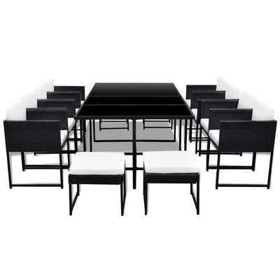 13 Piece Outdoor Dining Set with Cushions Poly Rattan Black Payday Deals