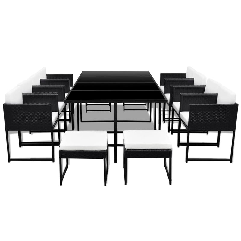 13 Piece Outdoor Dining Set with Cushions Poly Rattan Black Payday Deals