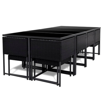 13 Piece Outdoor Dining Set with Cushions Poly Rattan Black Payday Deals