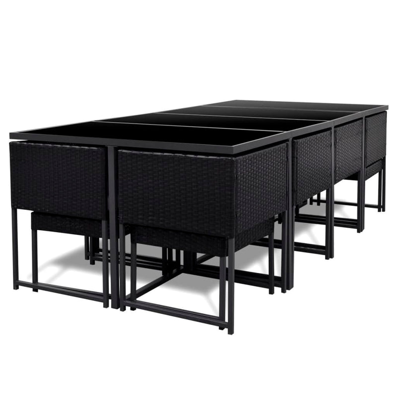 13 Piece Outdoor Dining Set with Cushions Poly Rattan Black Payday Deals