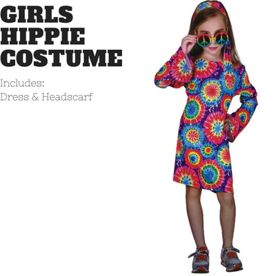 Kids Girls HIPPIE Hippy Costume Book Week Party Halloween 60s 70s Outfit