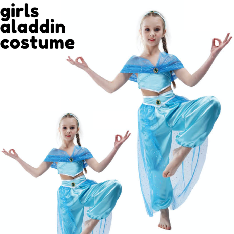 Girls Aladdin Costume Arabian Princess Jasmine Cosplay Outfit Party Book Week