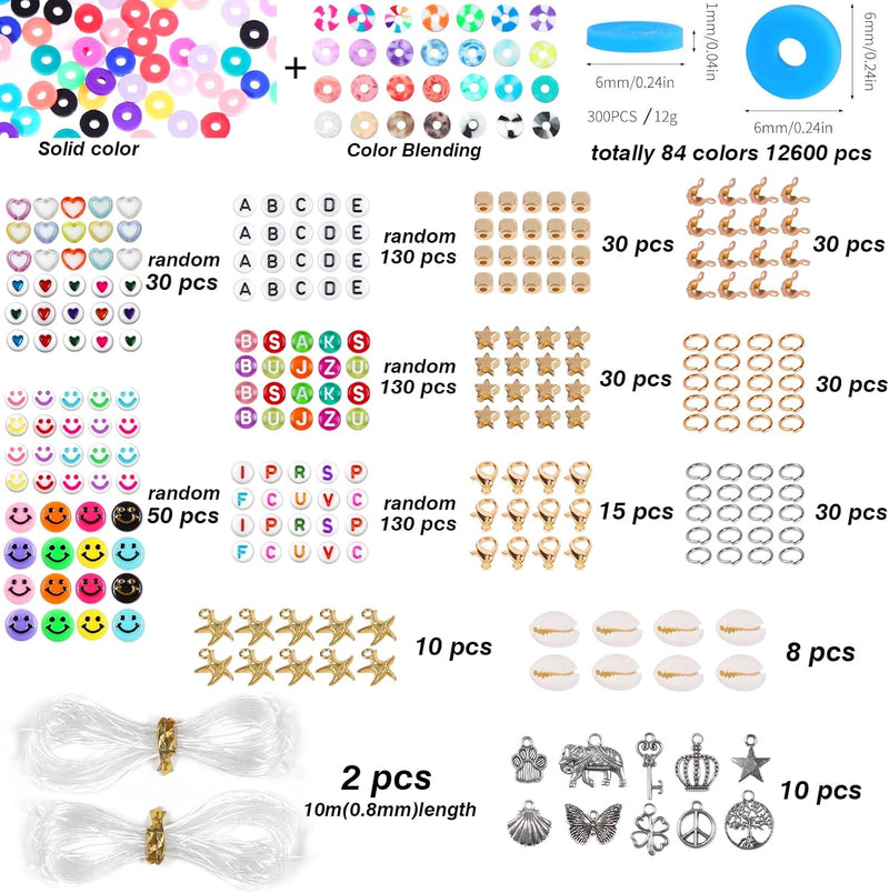 13200PCS 84 Colours Flat Round Polymer Clay Beads Kit Heishi Alphabet Letter Beads for Jewellery Bracelet Necklace Making Payday Deals