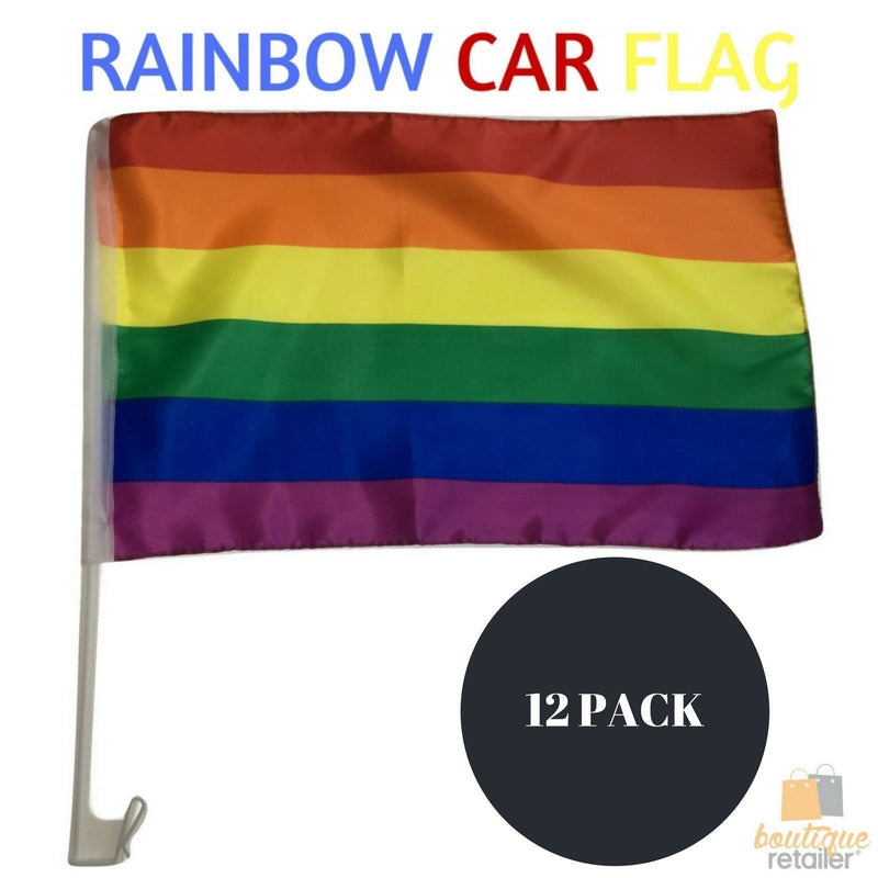 12x RAINBOW CAR FLAG w Window Clip Flags Mardi Gras Day 30cmx45cm Gay Pride BULK