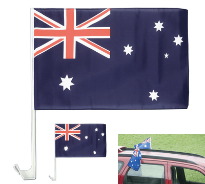 2x AUSTRALIA CAR FLAG with Window Clip Flags Australia Day 30cm x 45cm