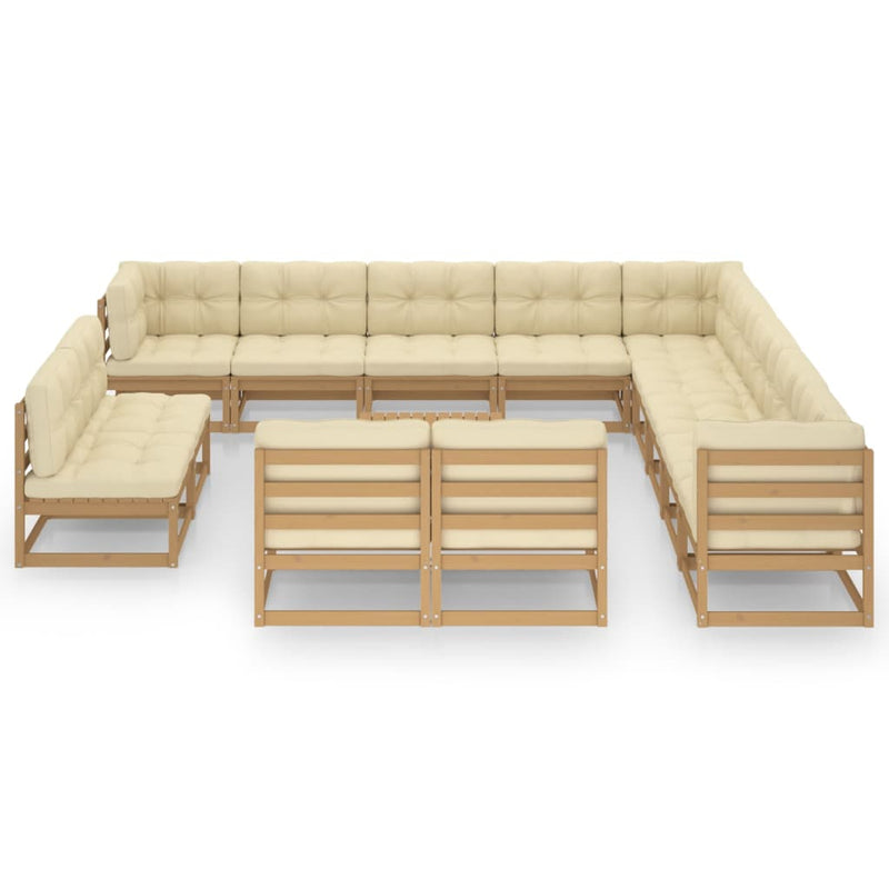 14 Piece Garden Lounge Set&Cushions Honey Brown Solid Pinewood Payday Deals