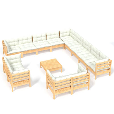 14 Piece Garden Lounge Set with Cream Cushions Solid Pinewood Payday Deals