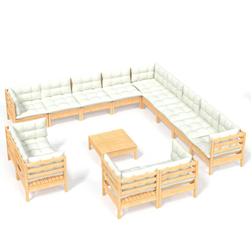14 Piece Garden Lounge Set with Cream Cushions Solid Pinewood Payday Deals