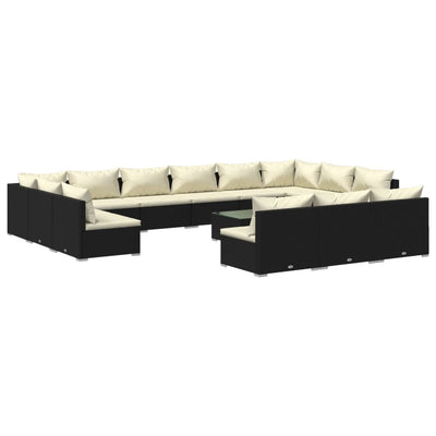 14 Piece Garden Lounge Set with Cushions Black Poly Rattan Payday Deals