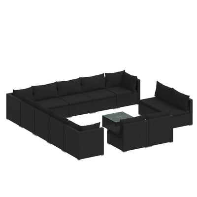 14 Piece Garden Lounge Set with Cushions Black Poly Rattan Payday Deals