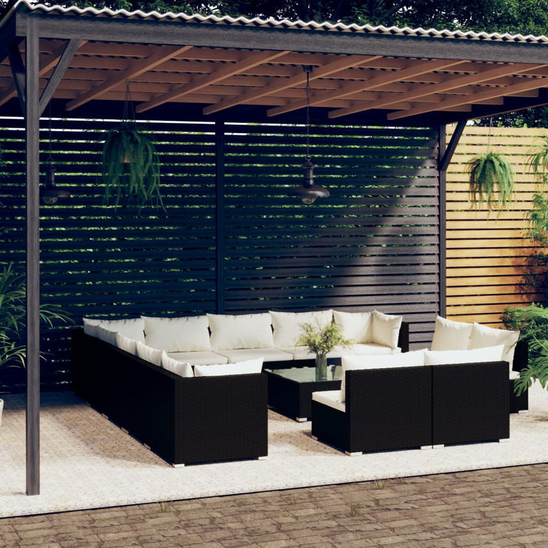 14 Piece Garden Lounge Set with Cushions Black Poly Rattan Payday Deals