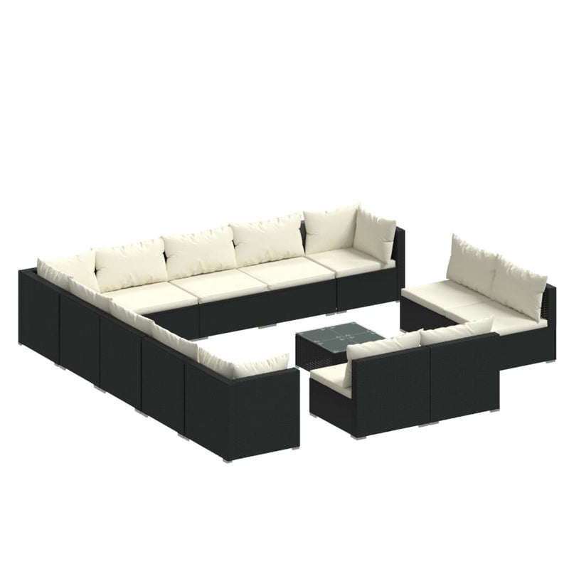14 Piece Garden Lounge Set with Cushions Black Poly Rattan Payday Deals