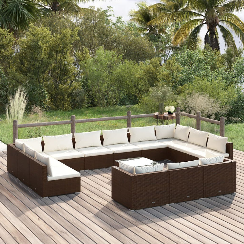 14 Piece Garden Lounge Set with Cushions Brown Poly Rattan Payday Deals