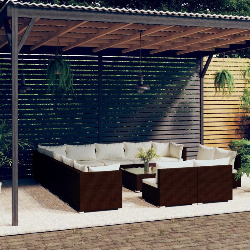 14 Piece Garden Lounge Set with Cushions Brown Poly Rattan Payday Deals