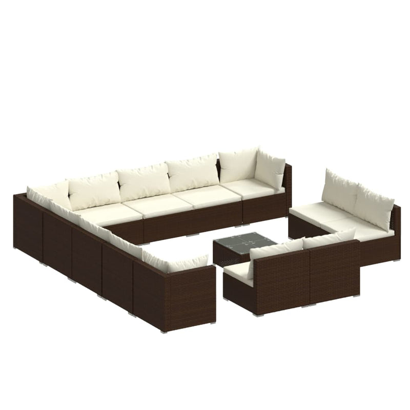 14 Piece Garden Lounge Set with Cushions Brown Poly Rattan Payday Deals