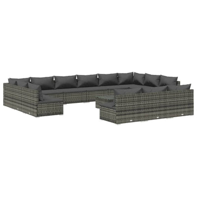 14 Piece Garden Lounge Set with Cushions Grey Poly Rattan Payday Deals