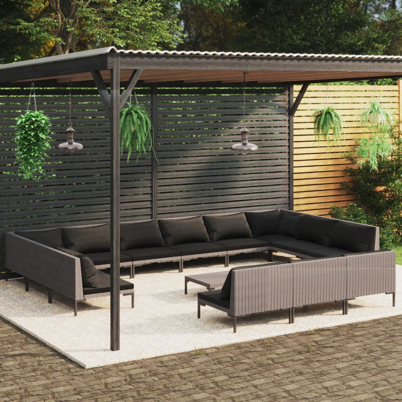 14 Piece Garden Lounge Set with Cushions Poly Rattan Dark Grey Payday Deals