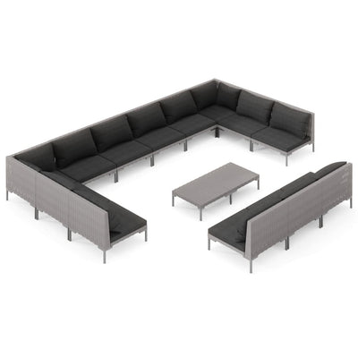 14 Piece Garden Lounge Set with Cushions Poly Rattan Dark Grey Payday Deals
