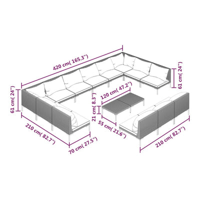 14 Piece Garden Lounge Set with Cushions Poly Rattan Dark Grey Payday Deals