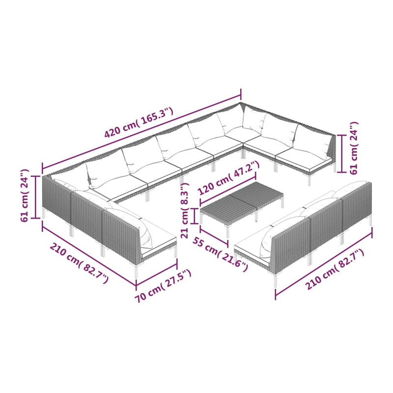 14 Piece Garden Lounge Set with Cushions Poly Rattan Dark Grey Payday Deals