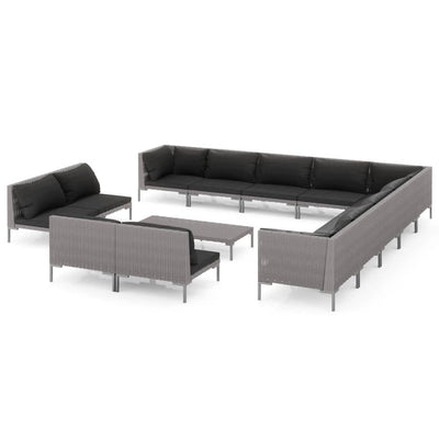 14 Piece Garden Lounge Set with Cushions Poly Rattan Dark Grey Payday Deals