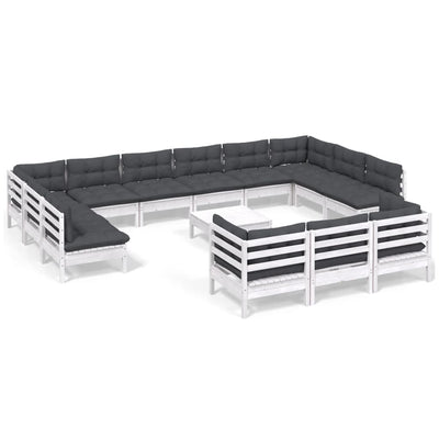 14 Piece Garden Lounge Set with Cushions White Pinewood Payday Deals